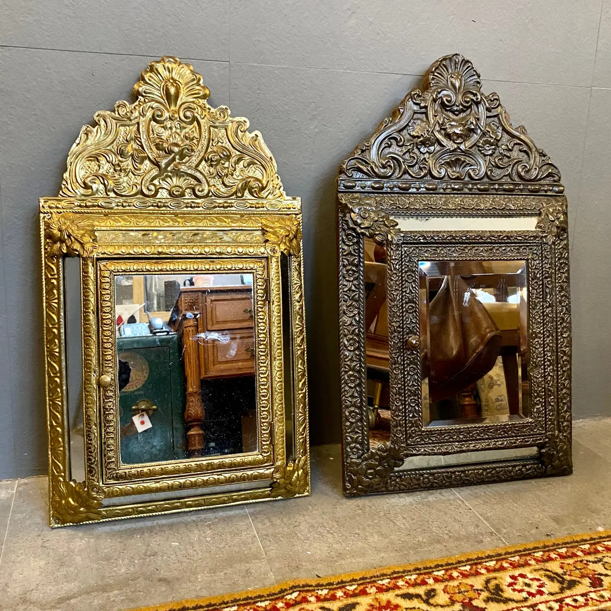 Antique Brass And Copper Shoe Polishing Mirrors - Sold 1