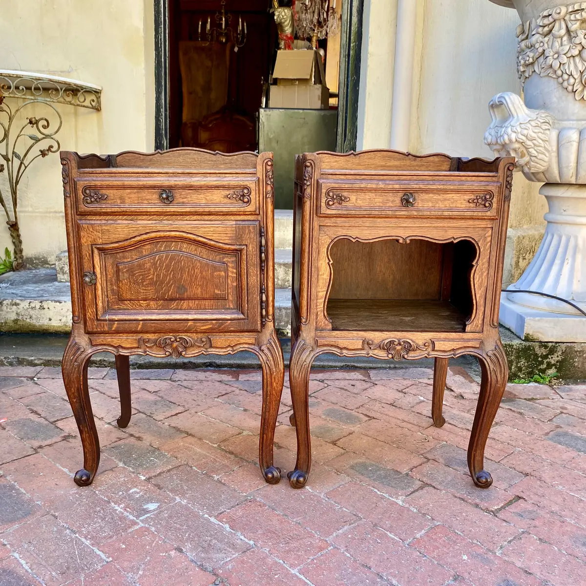 Mr & Mrs Antique Oak Bedside Pedestals - Sold 1