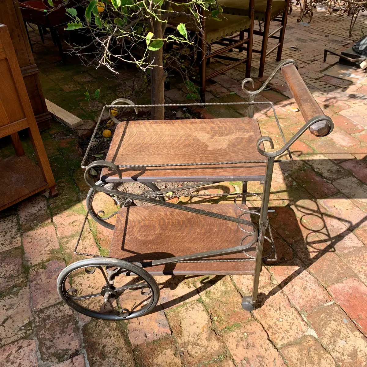 Small Wrought Iron And Oak Drinks Trolley - Sold 1