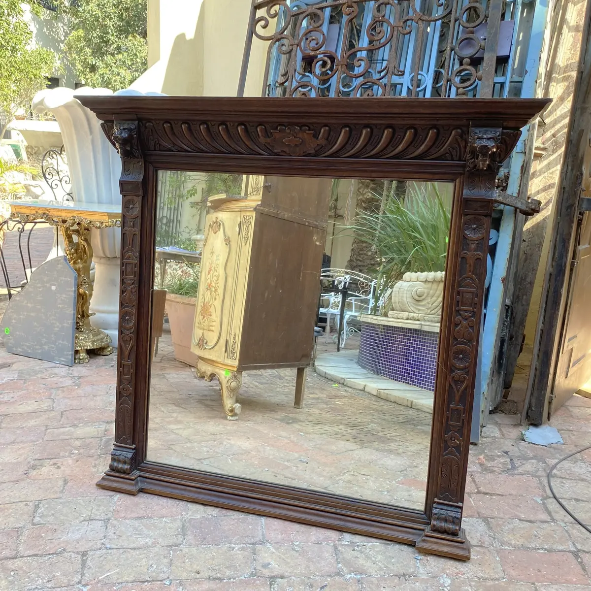 Classic Antique French Oak Mirror 1