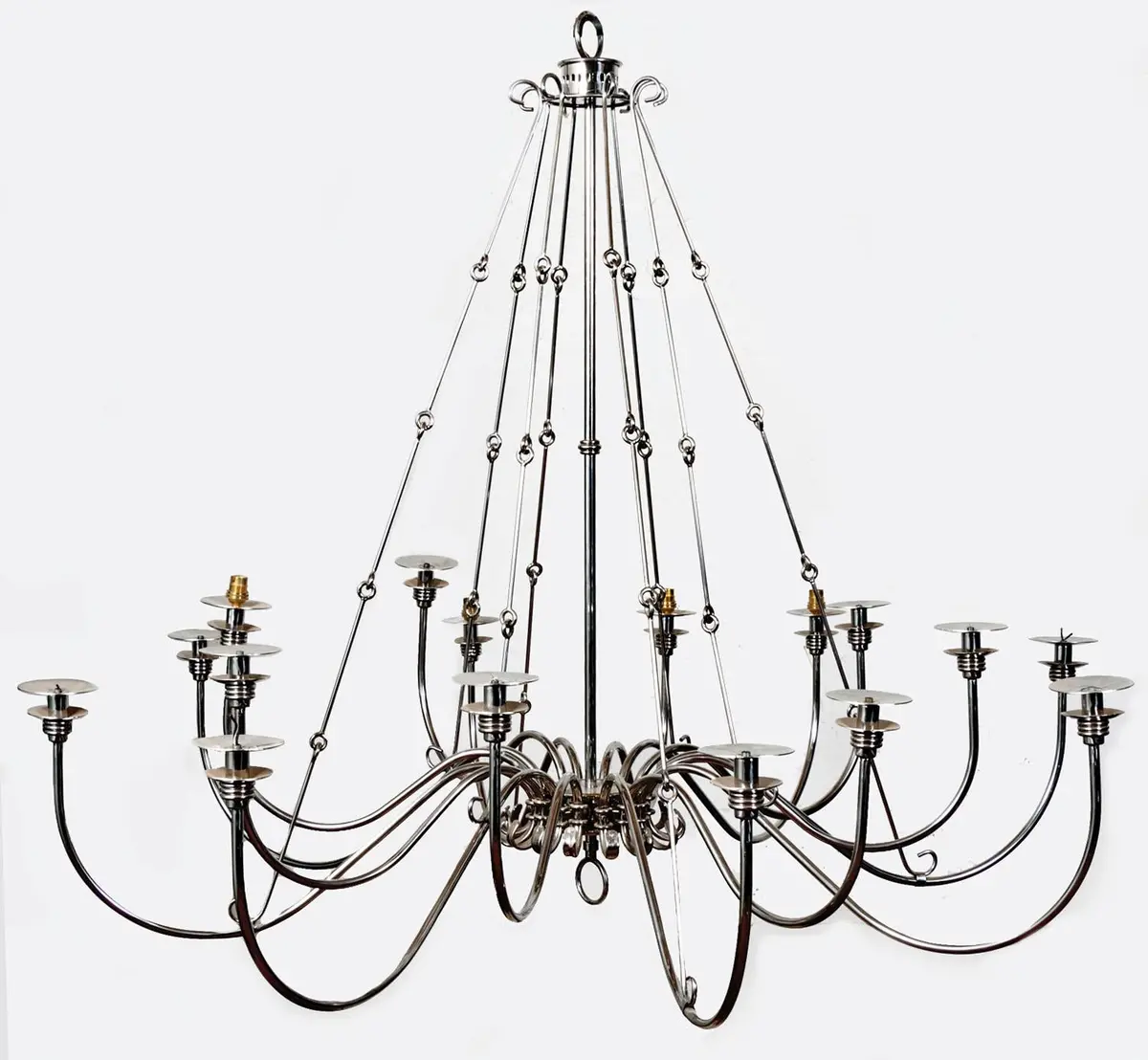 An Extremely Large Nickel Sixteen Arm Chandelier - Sold 1