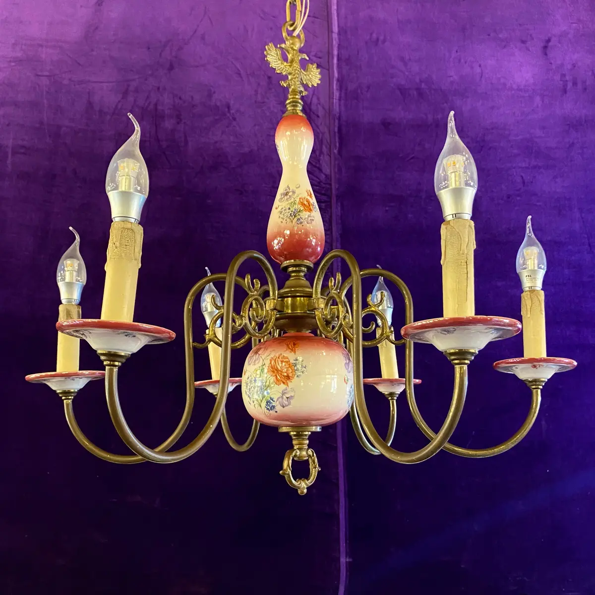 Red & Pink Vintage Delft Chandelier 1