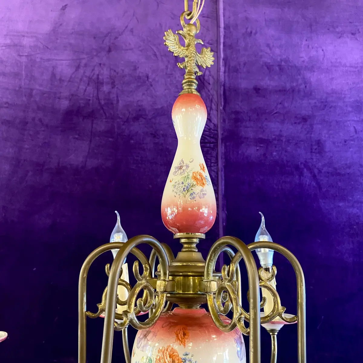 Red & Pink Vintage Delft Chandelier 2