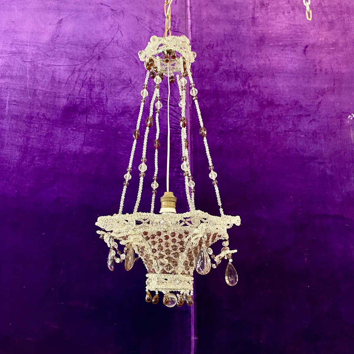 Pretty Plum Antique Chandelier With Original Crystals 1