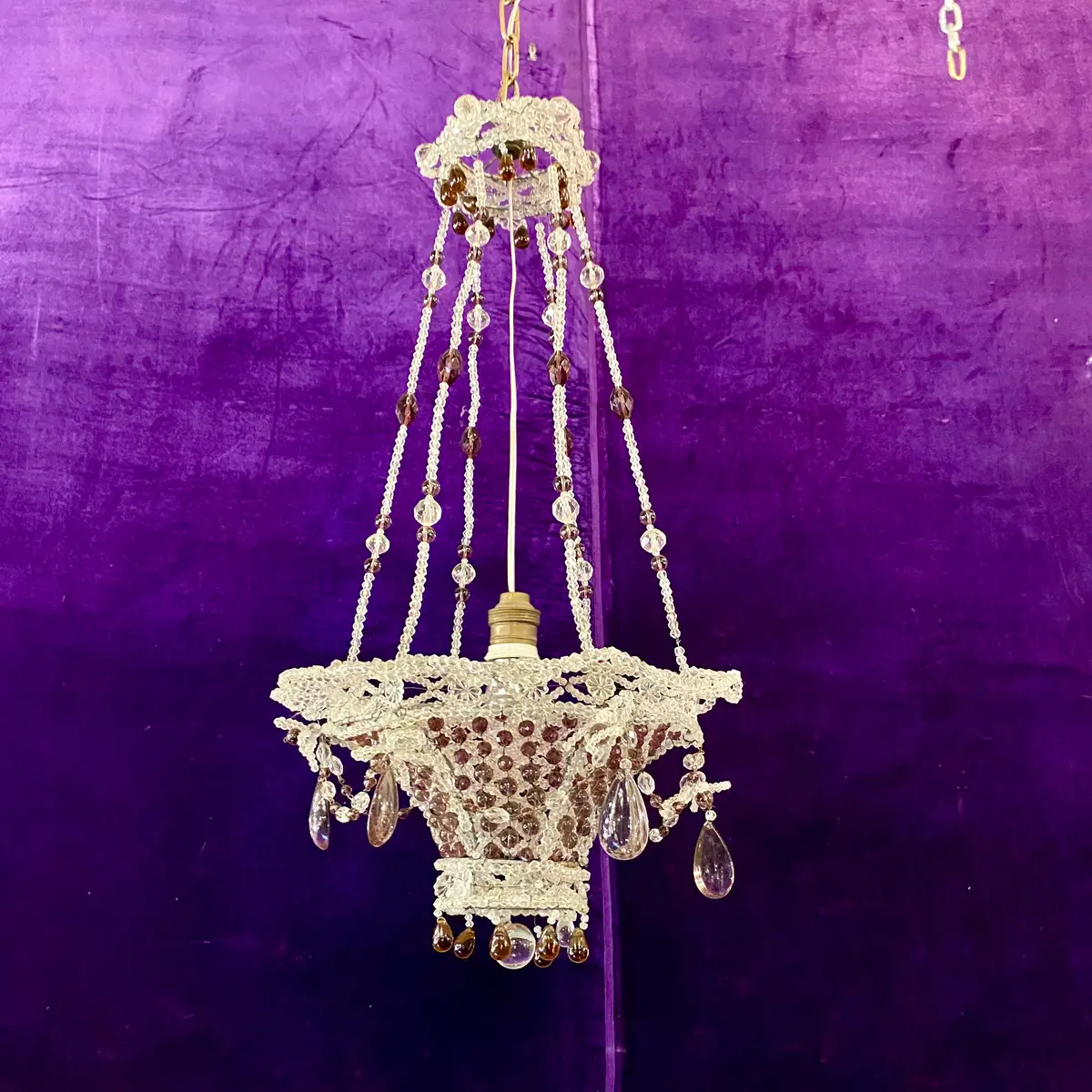 Pretty Plum Antique Chandelier With Original Crystals 2