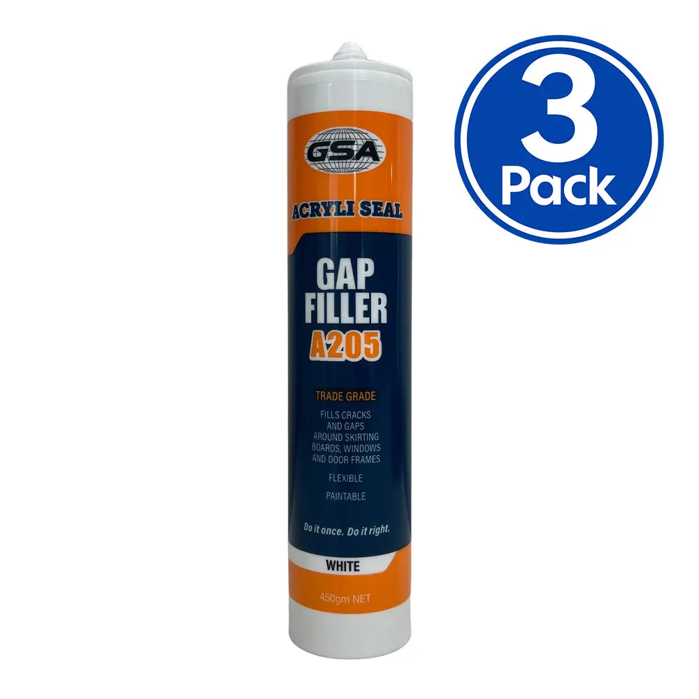 Gsa Acrylic Gap Filler 450G White Cartridge X 3 Pack Paintable Water Based 1K 1