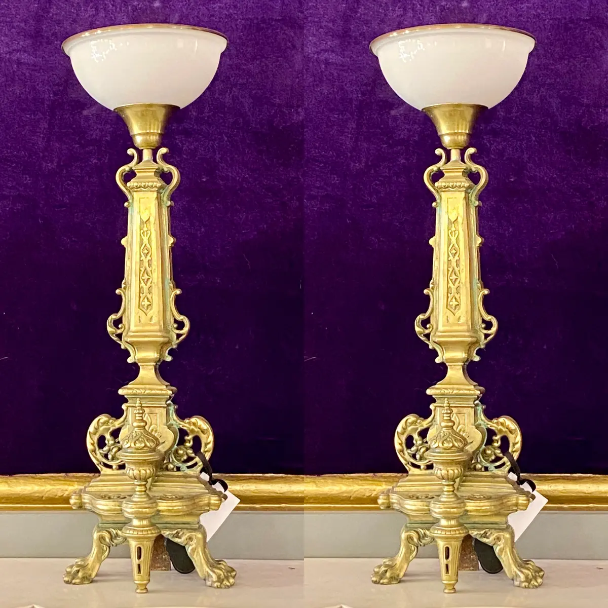 Pair Of Antique Cast Brass Table Lamps - Sold 1