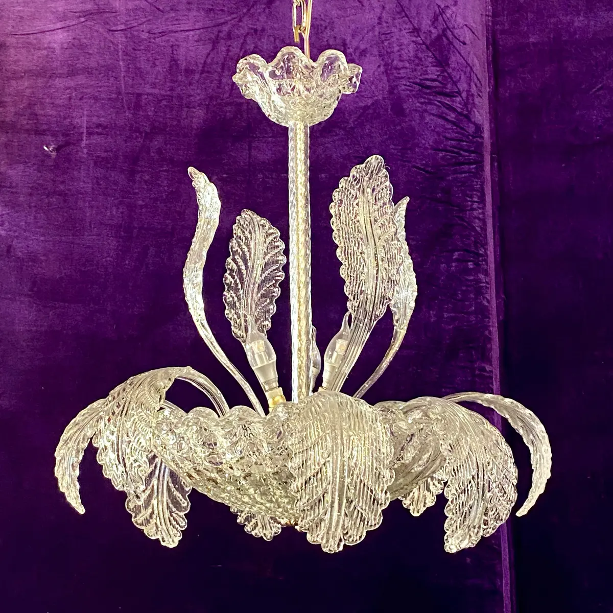 Murano Glass Leaf Chandelier, In The Style Of Barovier & Toso, Mid-20Th Century - Large - Sold 1