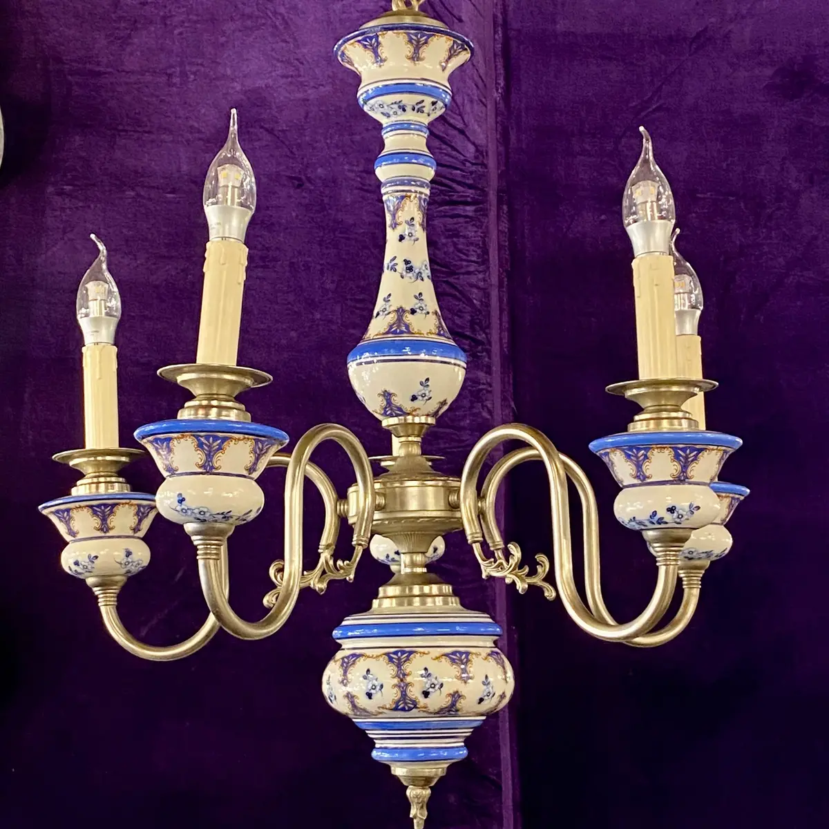 Elegant Hand Painted Delft Chandelier - Sold 1