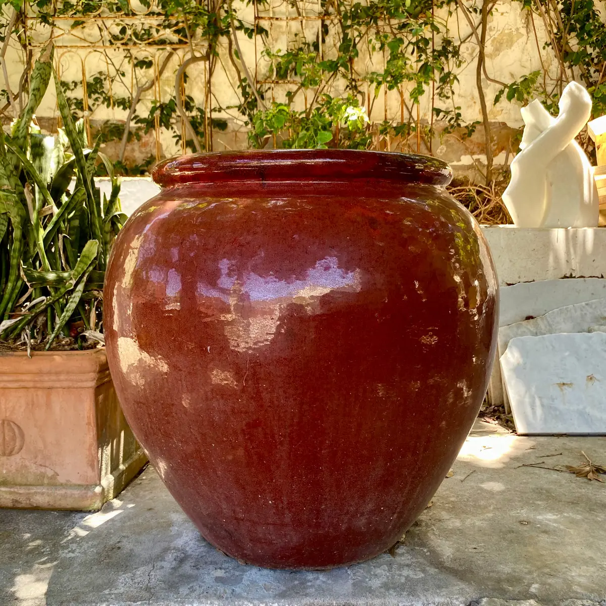 Red Burgundy Glazed Terracotta Planter - Sold 1