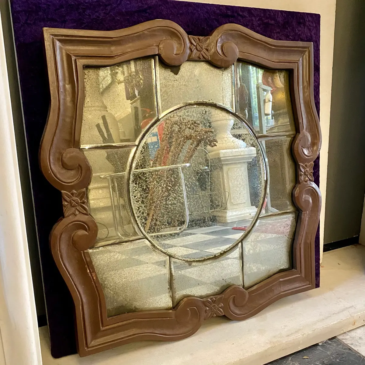 Panelled Aged Mirror With Wooden Frame - Sold 1
