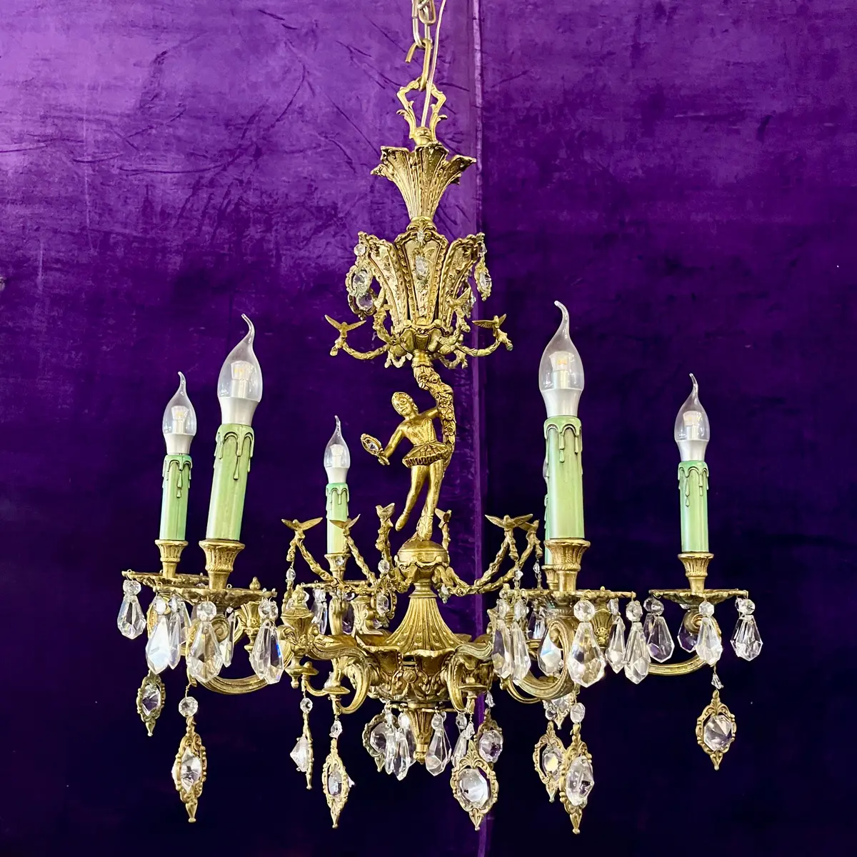 Unique Brass And Crystal Chandelier With Balletrina 1
