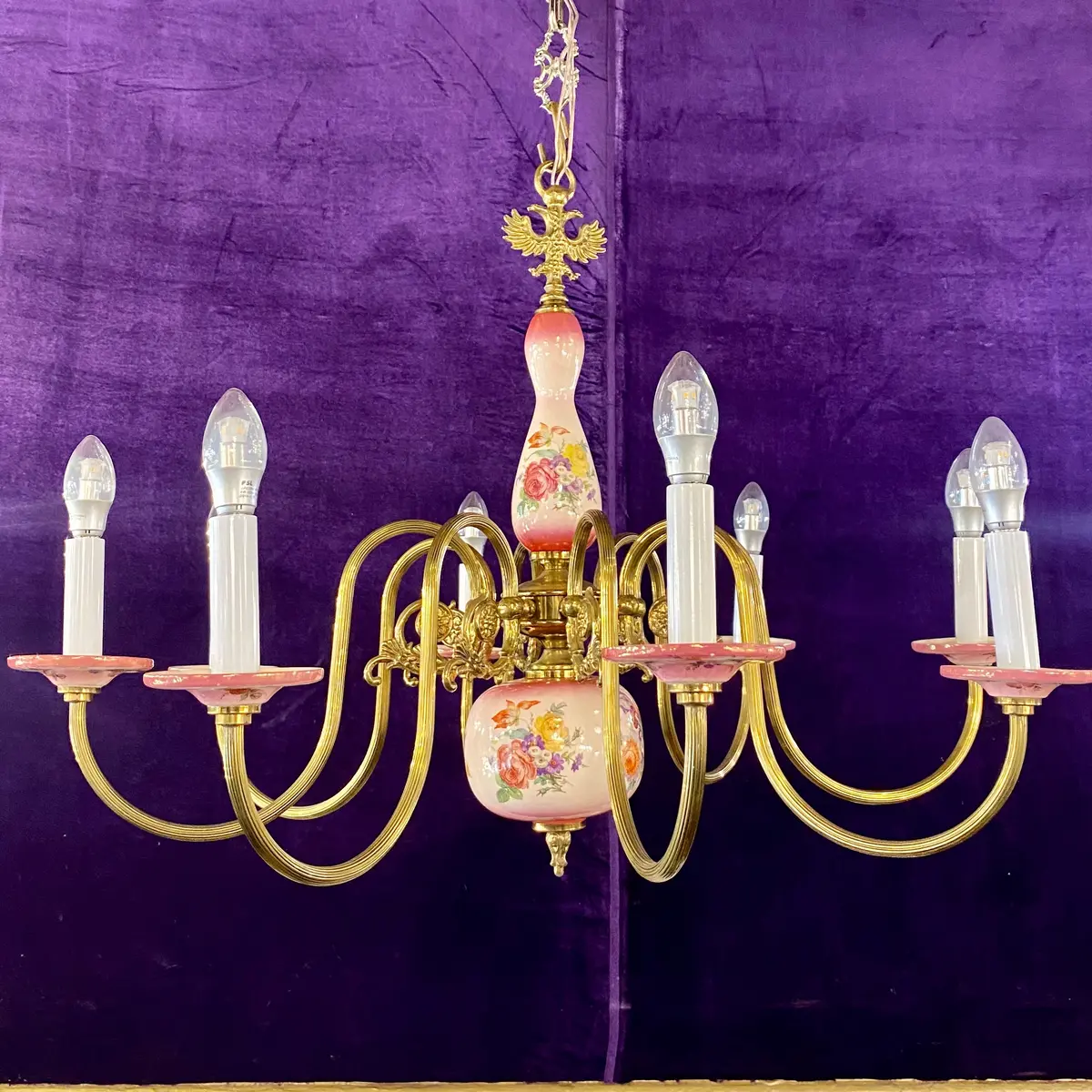 Large Dark Pink Delft Chandelier 1