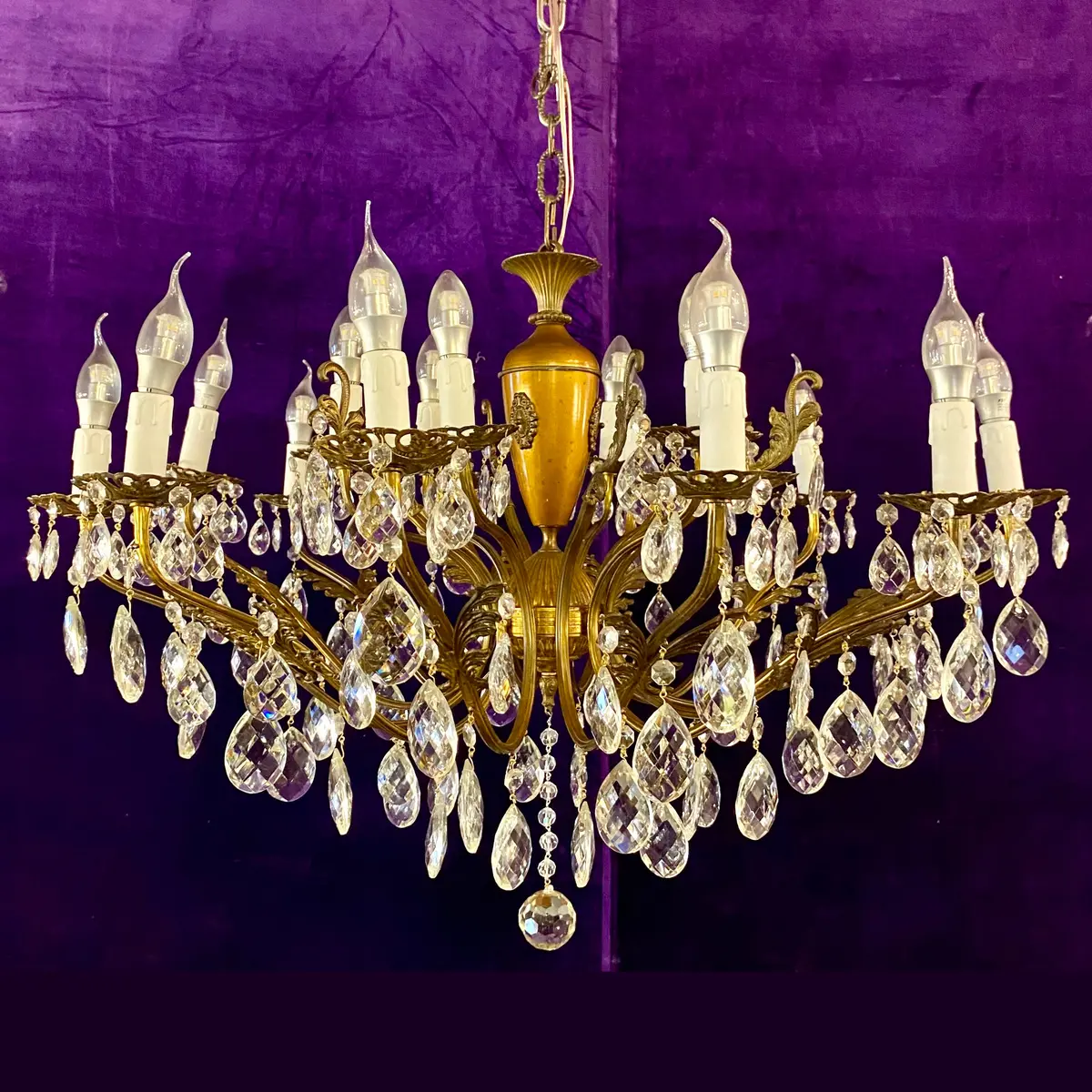 Sold Antique Aged Brass And Crystal Chandelier Sold 1