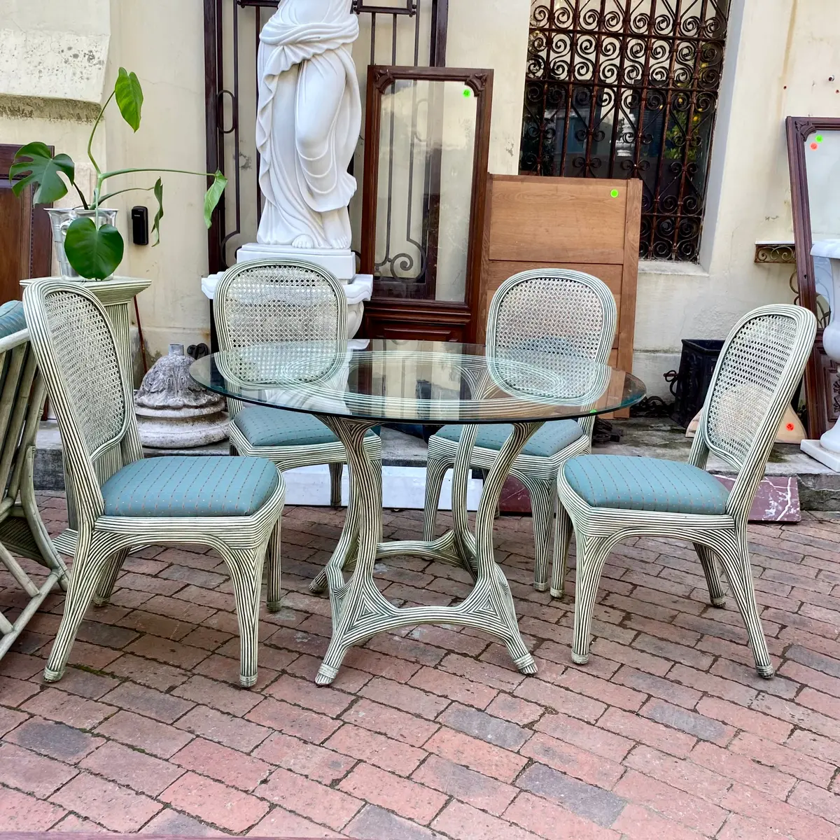 Vintage Cane Upholstered Dining Set - Sold 1