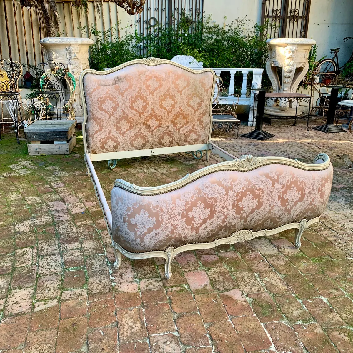 Antique French Satin Upholstery Bed Frame - Double 1