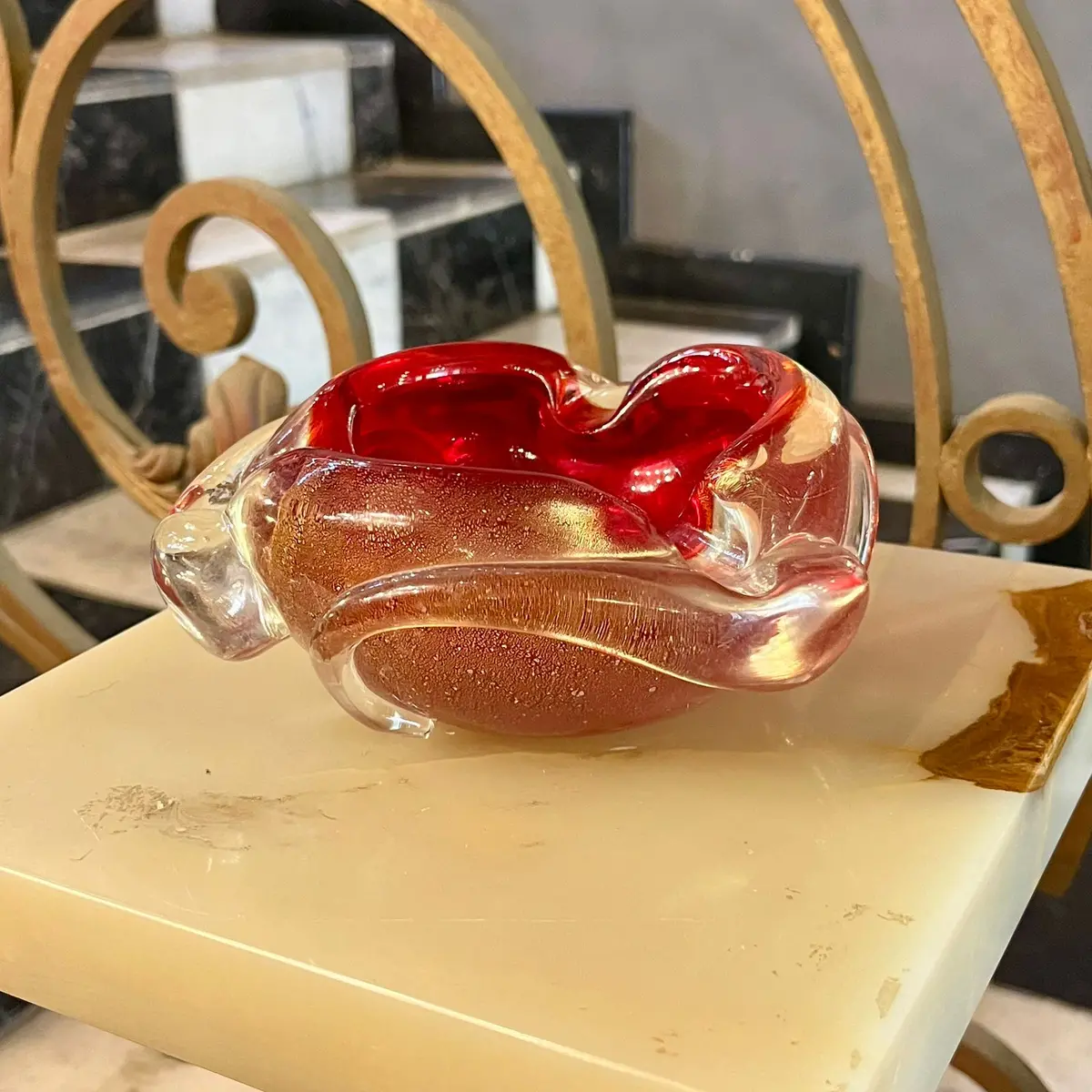 Murano Ruby Ember With Gold Specks Ashtray 1