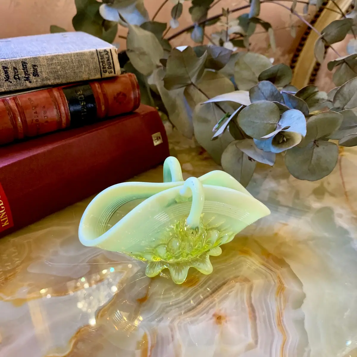 Sweet And Petite Pastel Yellow Murano Basket - Sold 1