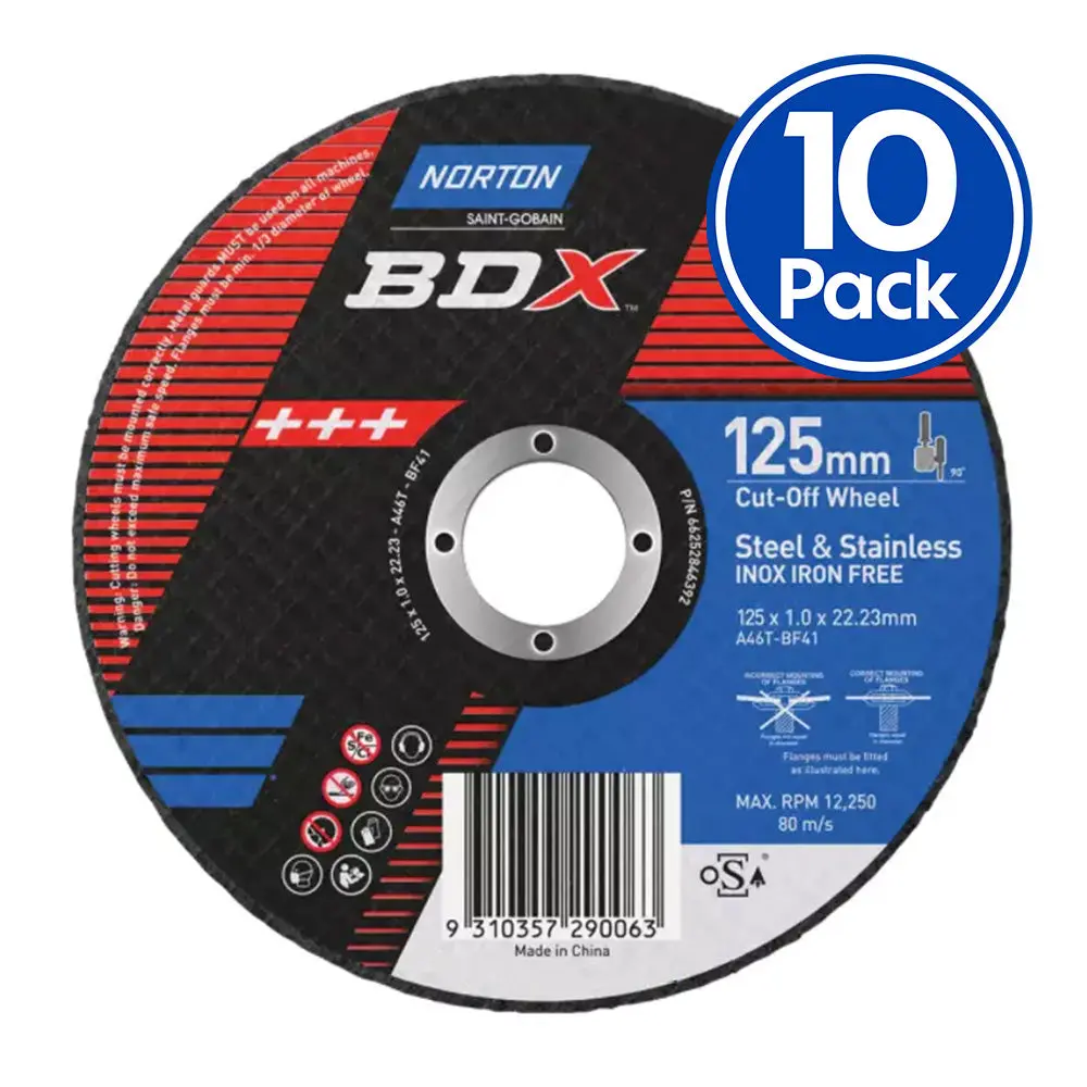 Norton Bdx Cut Off Wheel 125Mm X 1Mm X 22Mm X 10 Pack Metal Steel Cutting 1