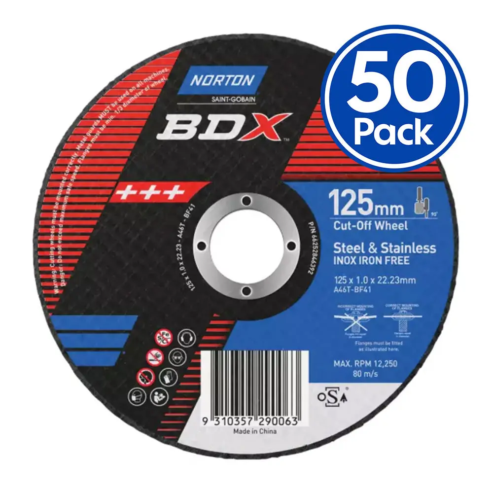 Norton Bdx Cut Off Wheel 125Mm X 1Mm X 22Mm X 50 Pack Metal Steel Cutting 1