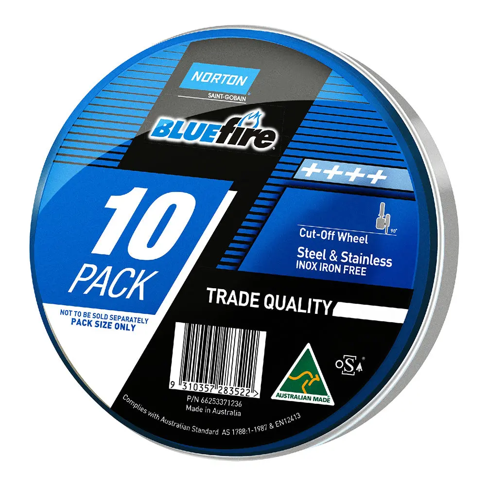 Norton Blue Fire Cut Off Wheel 125Mm X 1 X 22 X 10 Pack Thin Metal Steel Cutting 1