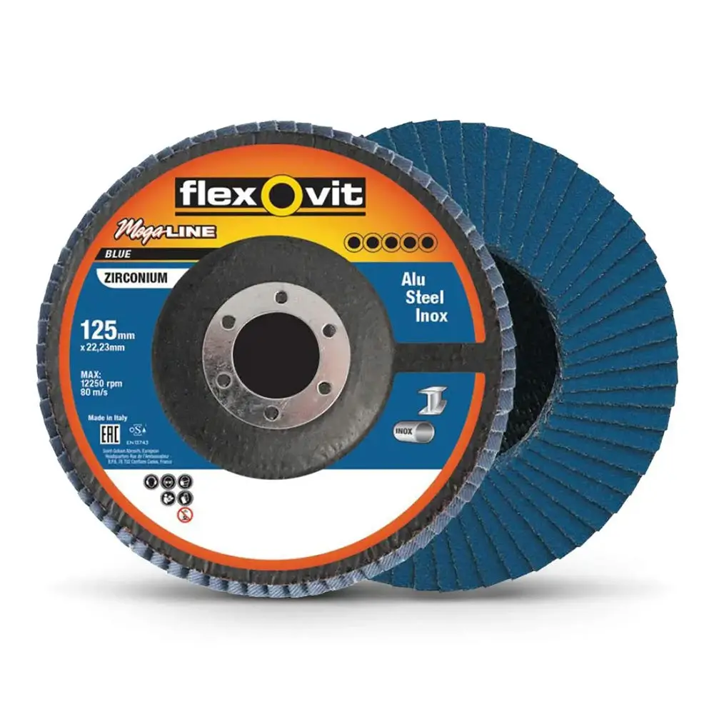 Flexovit Megaline Zirconia Angled Flap Disc 125Mm X 22Mm 60 Grit R828 Blue Z60 1
