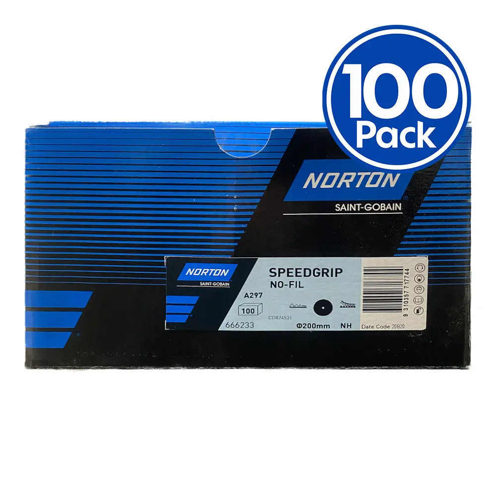Norton Speed Grip A297 Grit P80 200Mm No Hole 100 Discs Hook & Loop Sandpaper 1