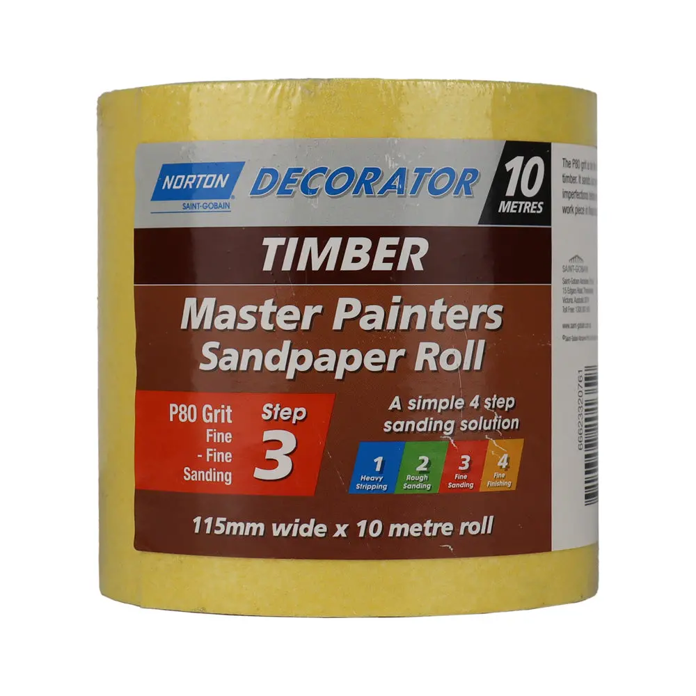 Norton A123 Sandpaper Roll P80 Grit 115Mm X 10M Fine Timber Decorator 1