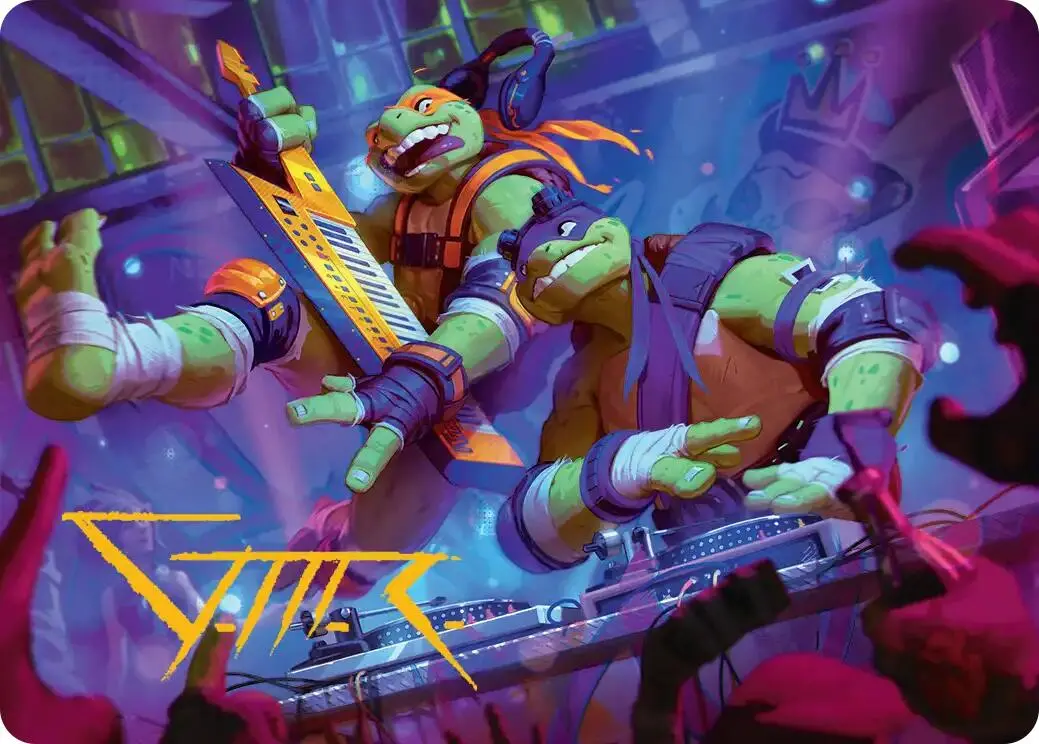 Mikey & Don, Party Planners Art Card (Gold-Stamped Signature) [Teenage Mutant Ninja Turtles Art Series] 1