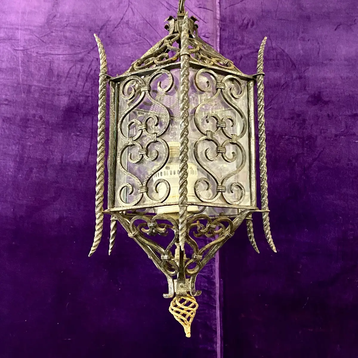 Antique French Wrought Iron And Brass Lantern 1