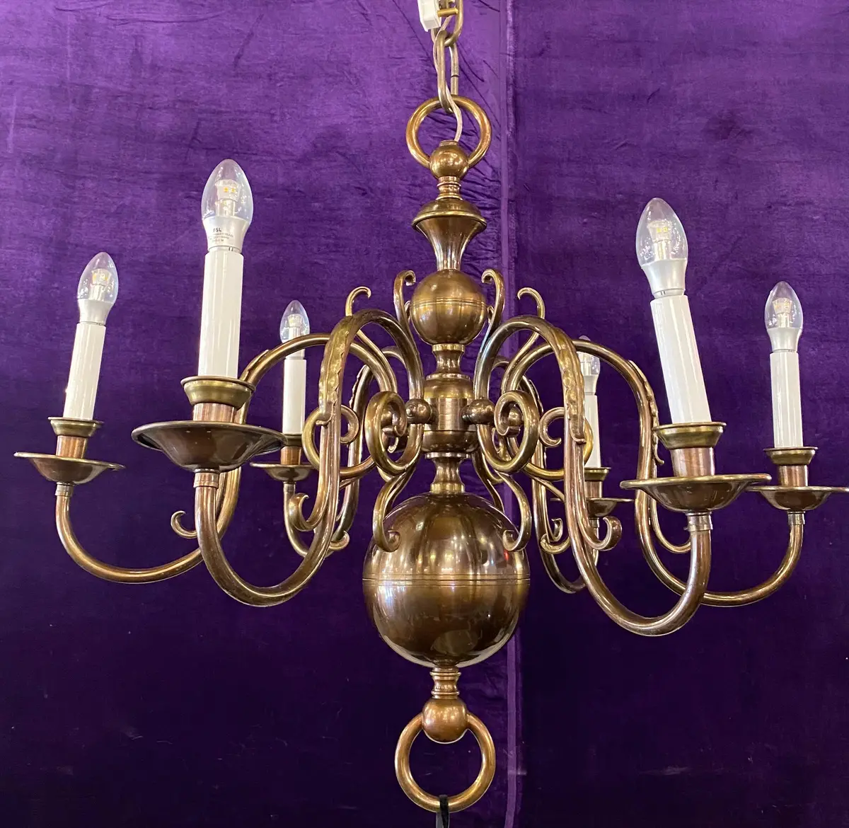 Handsome Antique Aged Brass Flemish Chandelier 1