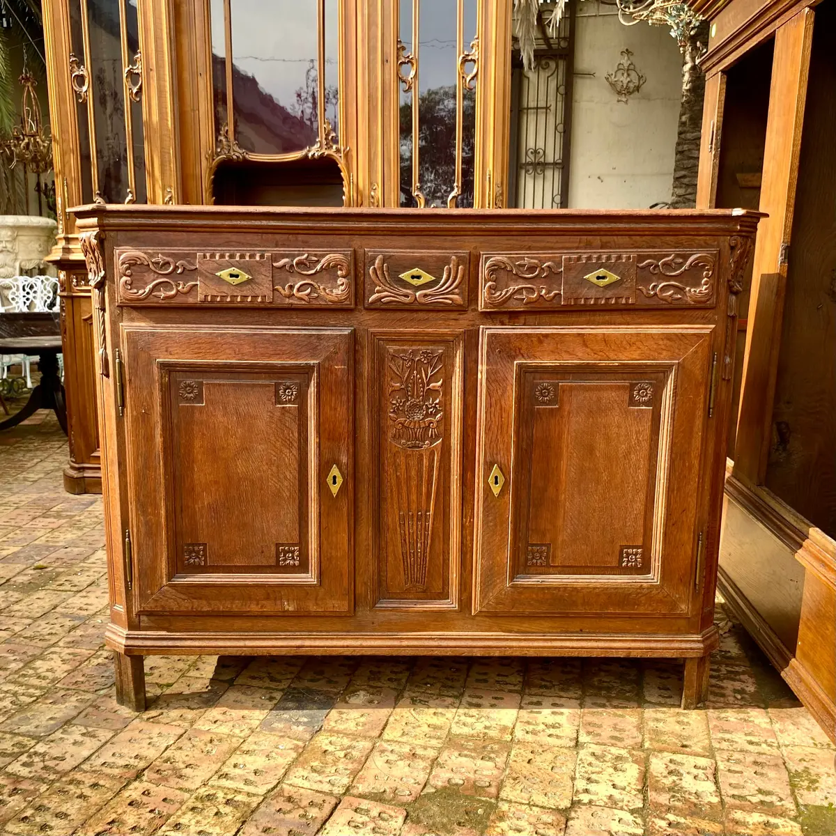 Large Antique Carved Oak Server 1