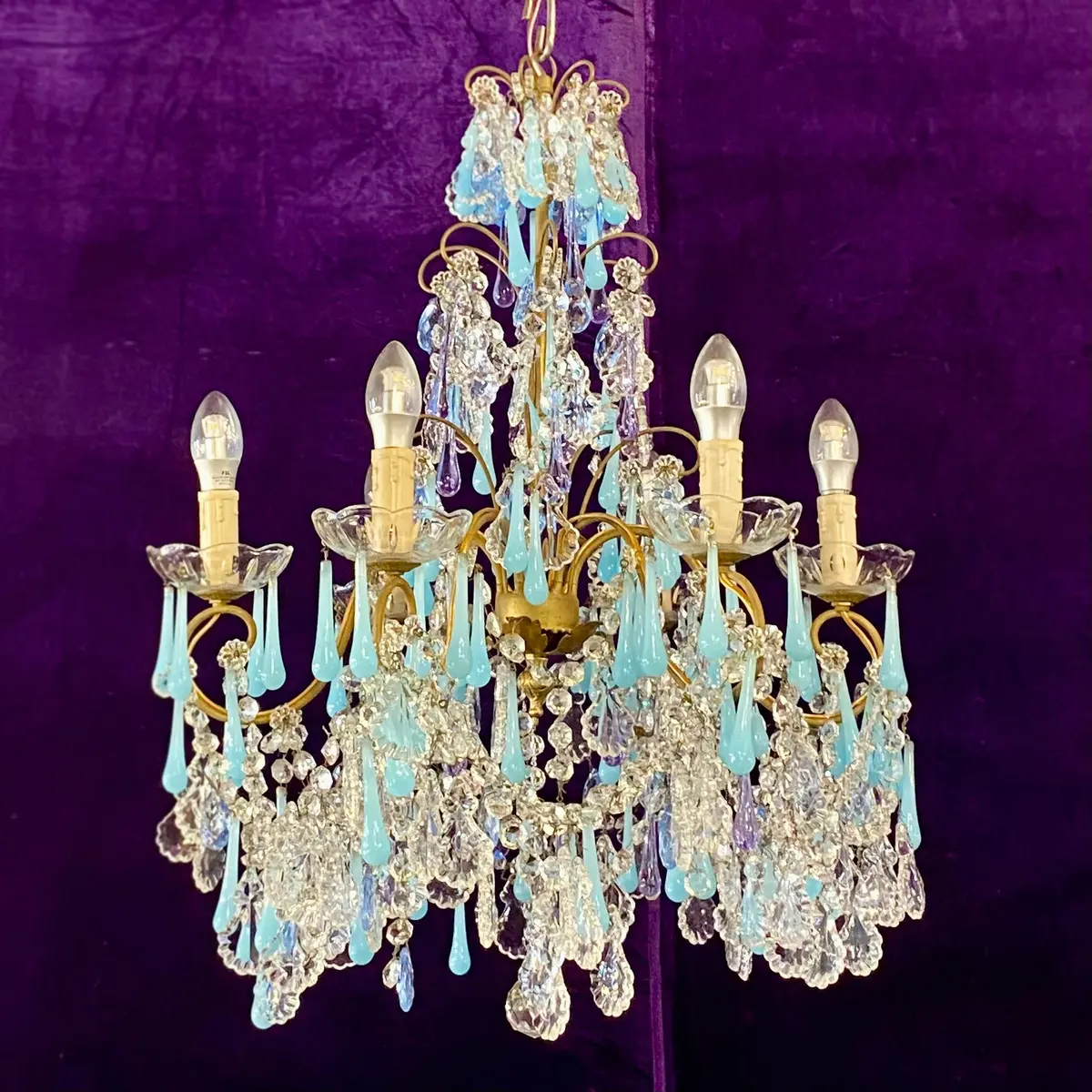 Striking Antique Blue And Crystal Chandelier - Sold 1