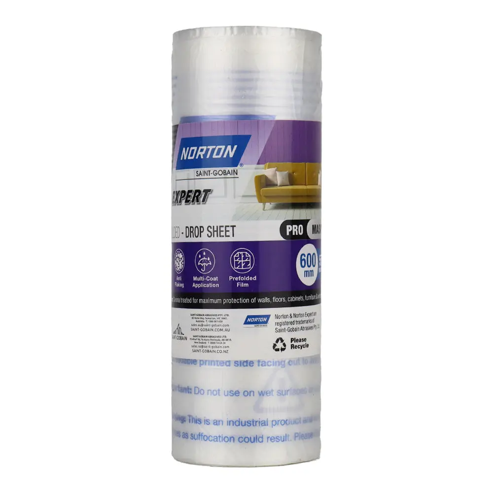 Norton Painters Plastic Film 600Mm X 55M Prefolded Drop Sheet Painting 1