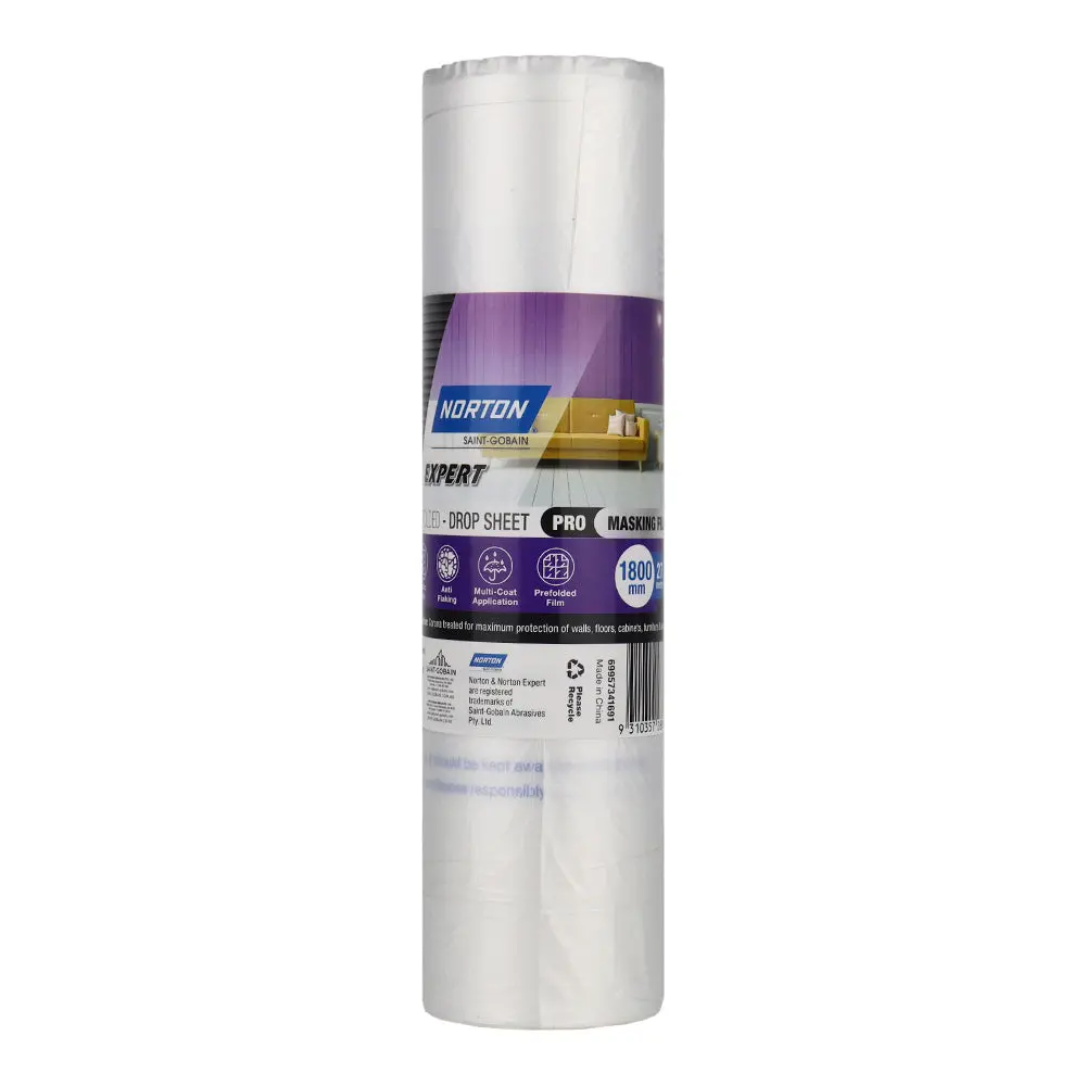 Norton Painters Plastic Film 1800Mm X 27M Prefolded Drop Sheet Painting 1