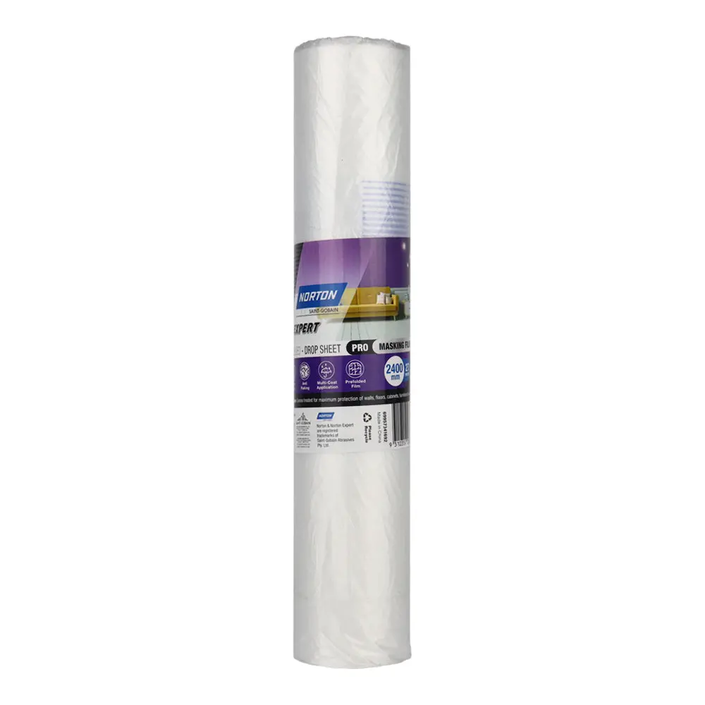 Norton Painters Plastic Film 2400Mm X 27M Prefolded Drop Sheet Painting 1