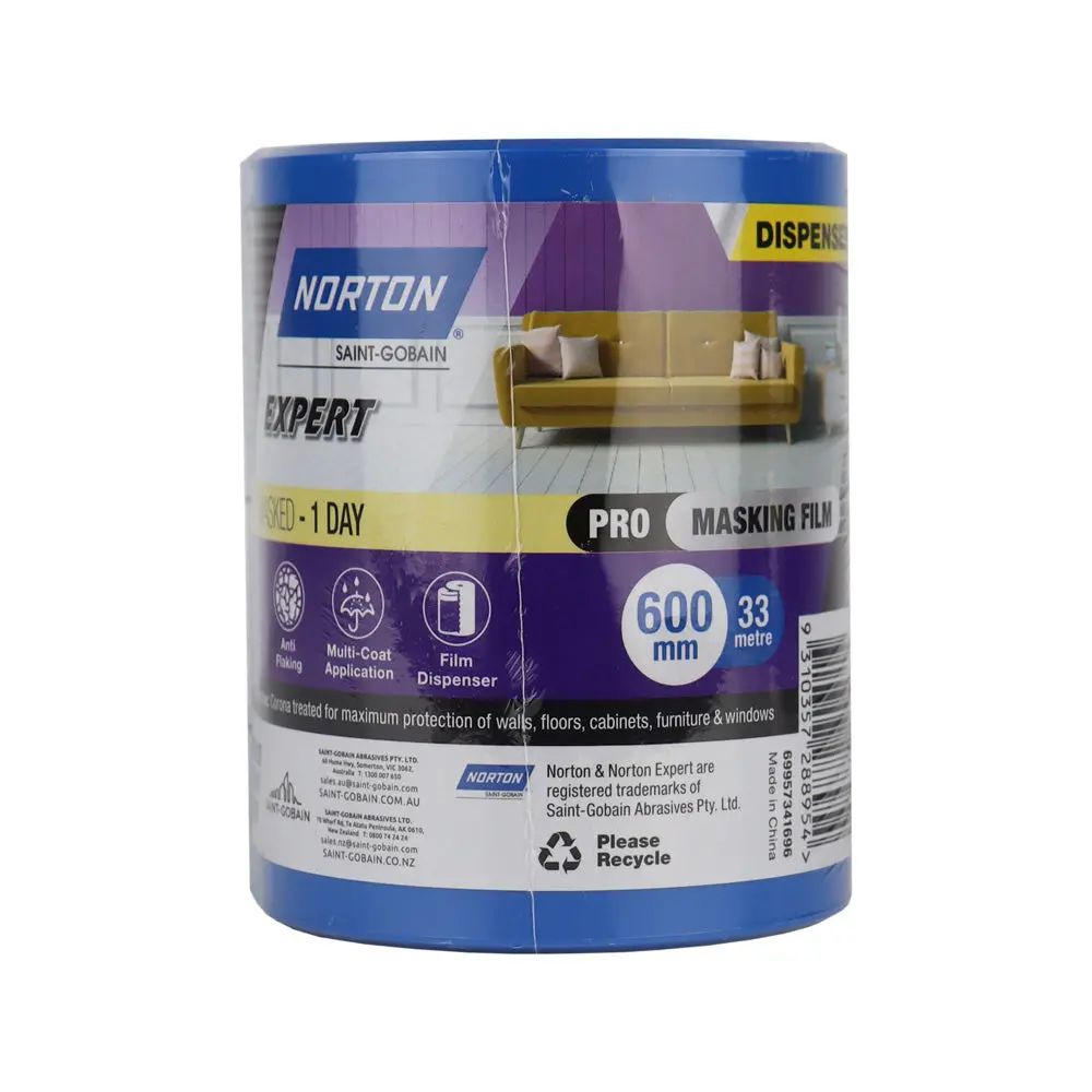 Norton Premasked Film Dispenser 600Mm X 33M Plastic Drop Sheet Painting 1