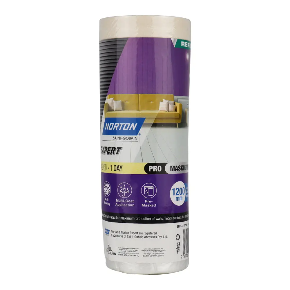 Norton Premasked Film Refill Cartridge 1200Mm X 33M Plastic Drop Sheet Painting 1
