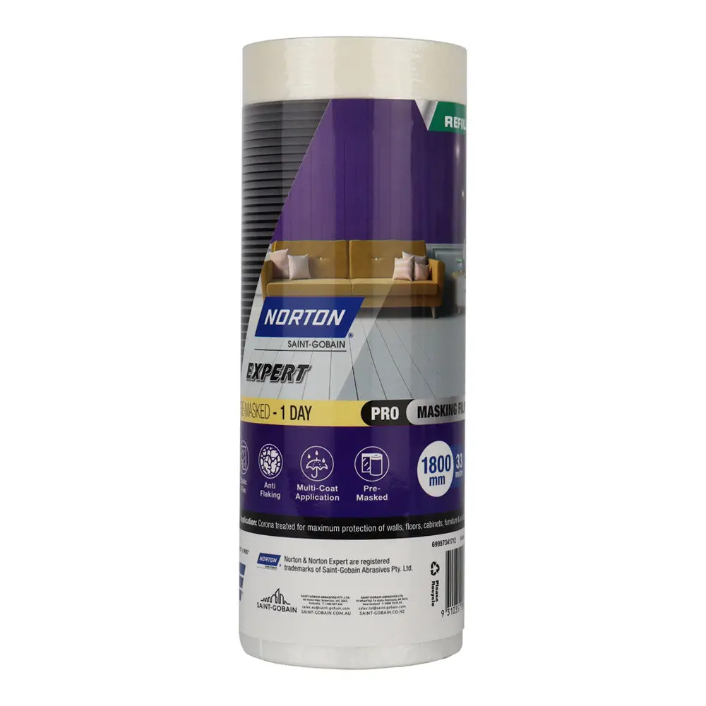Norton Premasked Film Refill Cartridge 1800Mm X 33M Plastic Drop Sheet Painting 1