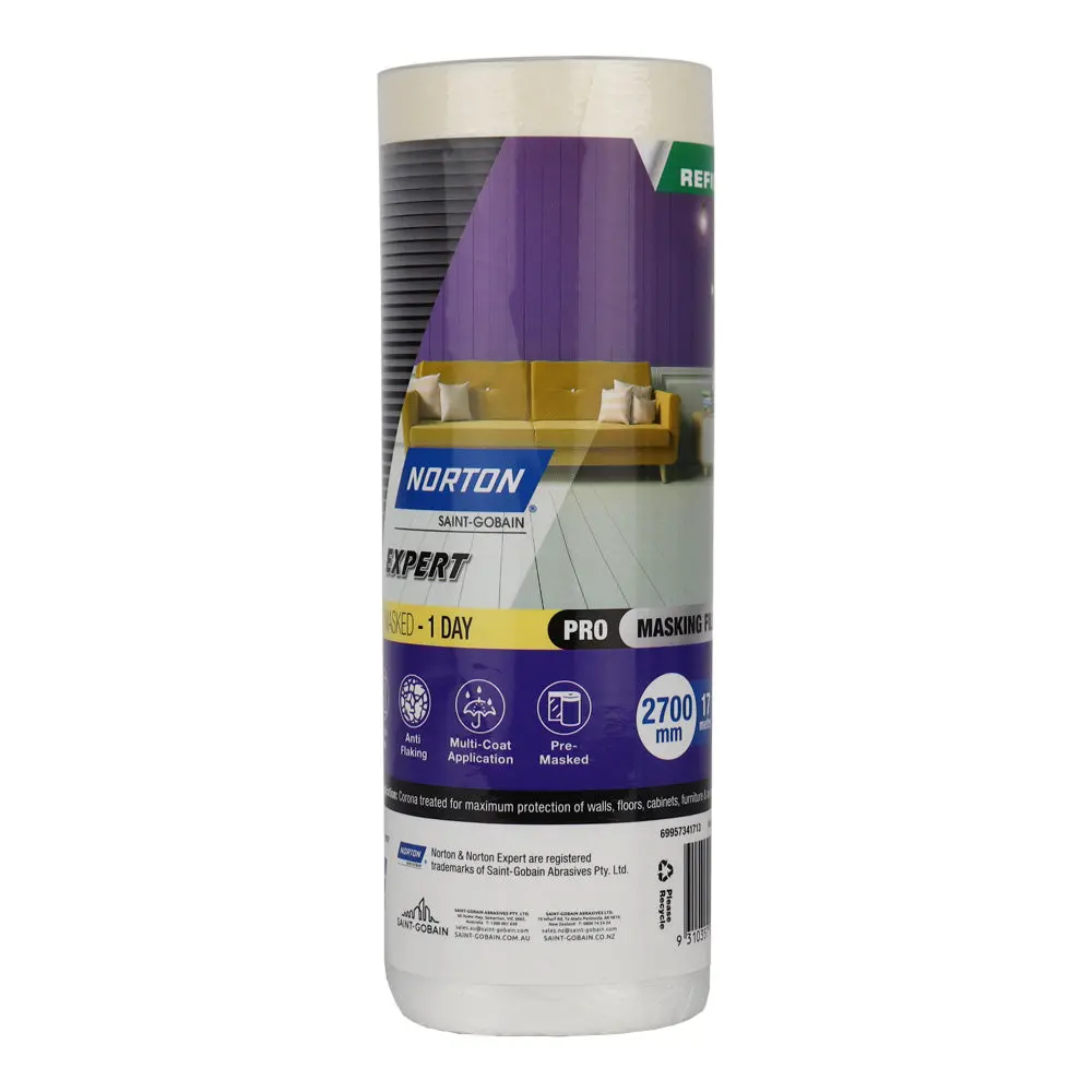 Norton Premasked Film Refill Cartridge 2700Mm X 17M Plastic Drop Sheet Painting 1