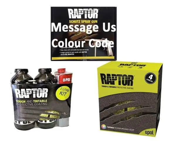 U-Pol Raptor Tintable (Choose Your Colour) Tough Bed Liner Kit 6L + Schutz Gun 1