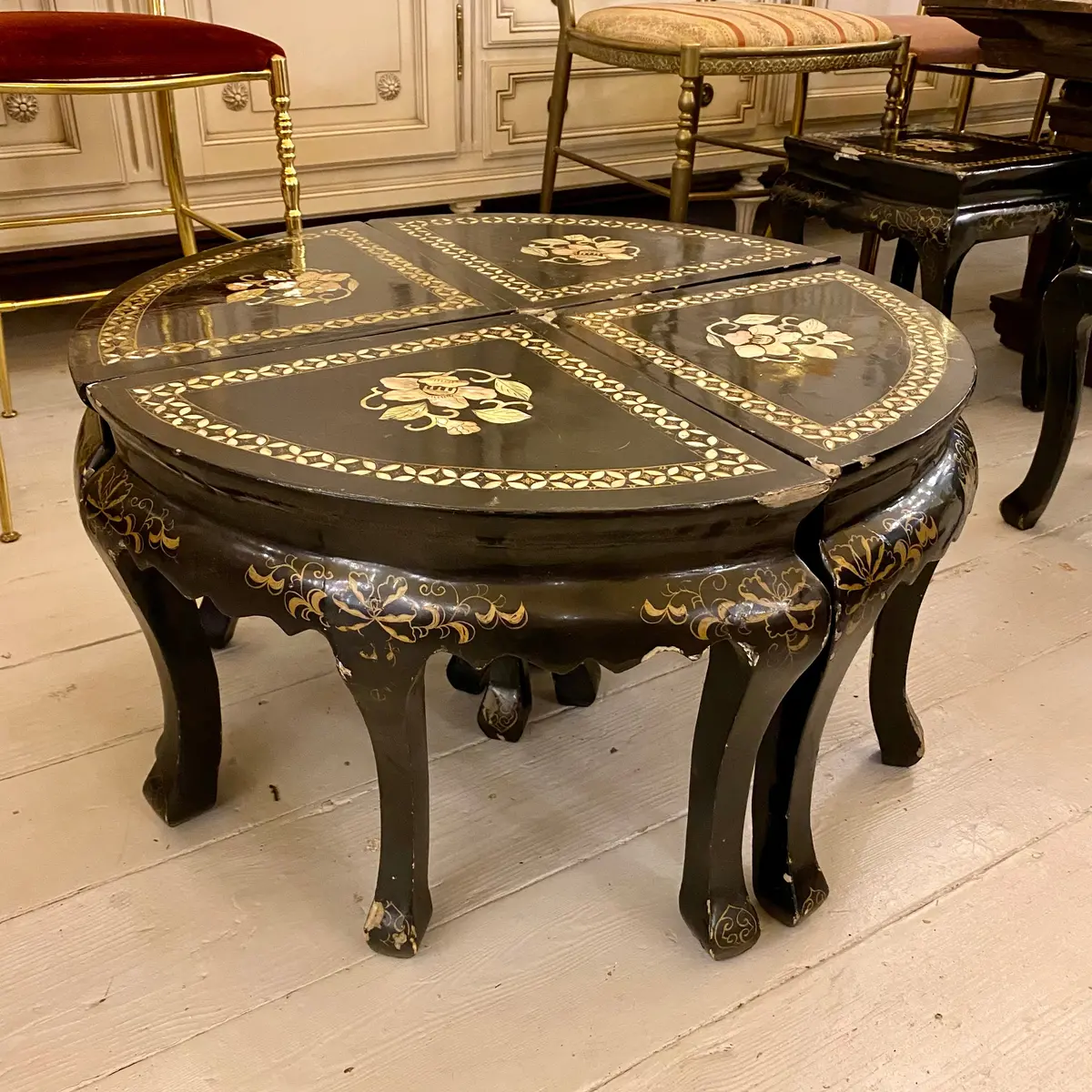 Precious Hand Painted Japanese Side Tables With Mother Of Pearl Inlay - Sold 1