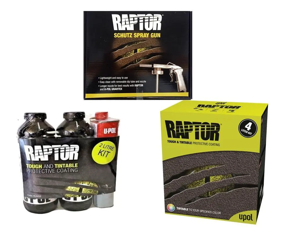 Upol Raptor Tintable Tough Protective Uv Resistant Bed Liner Kit 6L + Schutz Gun 1
