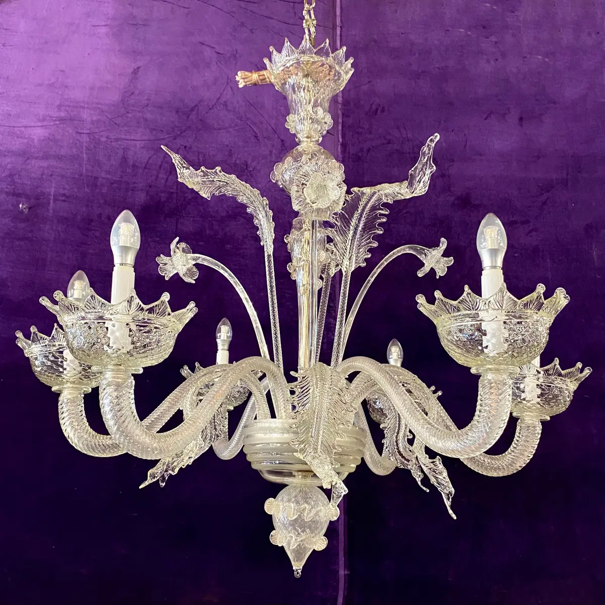 Antique Clear Glass Murano Chandelier - Sold 1