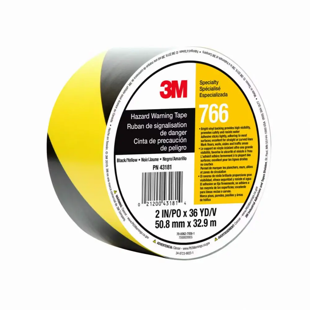 3M Hazard Warning Tape 766 50Mm X 32.9M Yellow Black Safety Border Barrier Vinyl 1