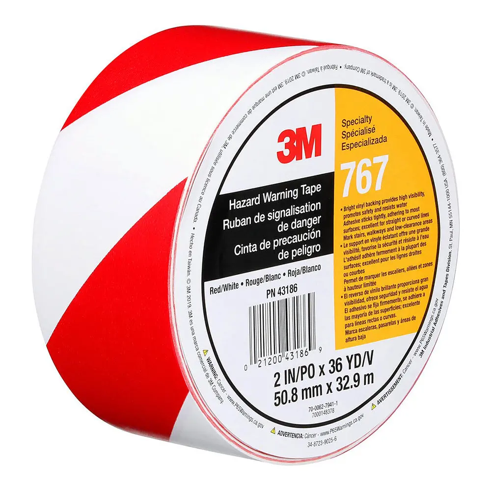 3M Safety Stripe Vinyl Tape 767 50Mm X 32.9M Red White Hazard 1