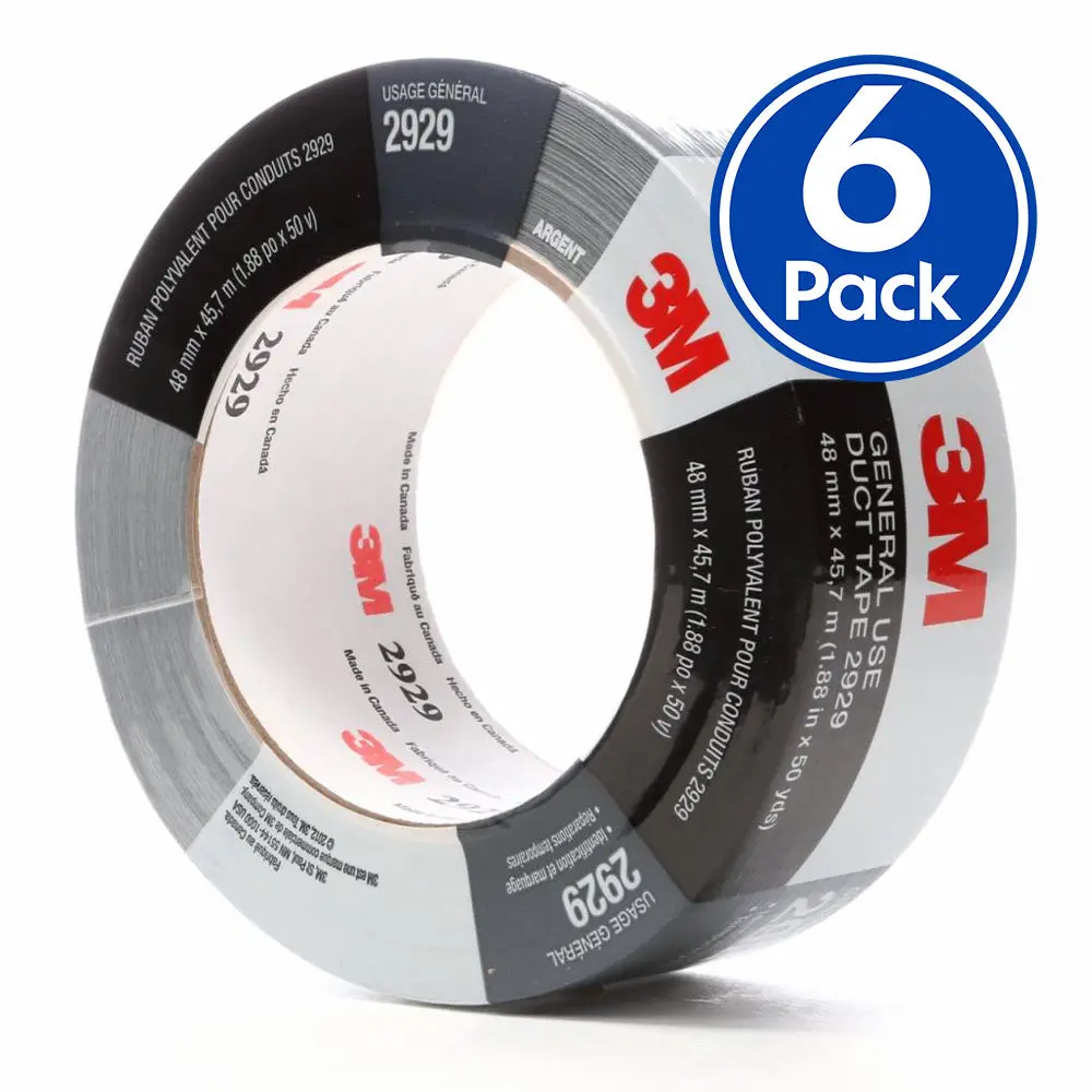 3M 2929 General Use Silver Duct Tape 48Mm X 45.7Mm X 6 Pack 1