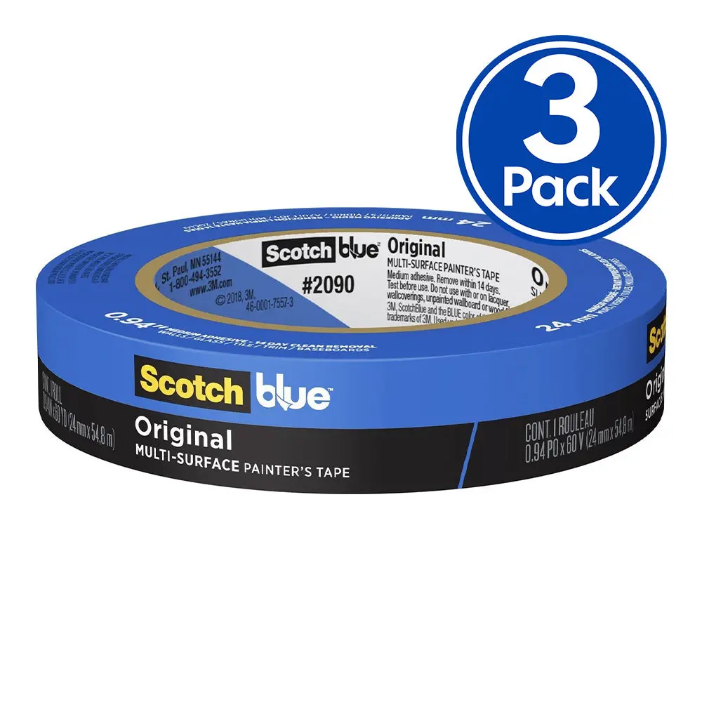 3M 2090 Scotch Blue Original Painters Masking Tape 24Mm X 54.8M X 3 Pack 1