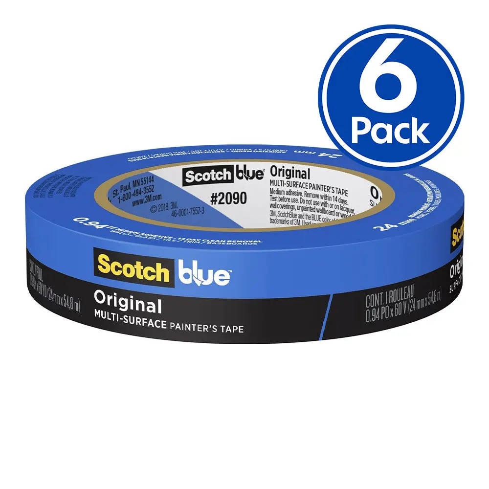 3M 2090 Scotch Blue Original Painters Masking Tape 24Mm X 54.8M X 6 Pack 1