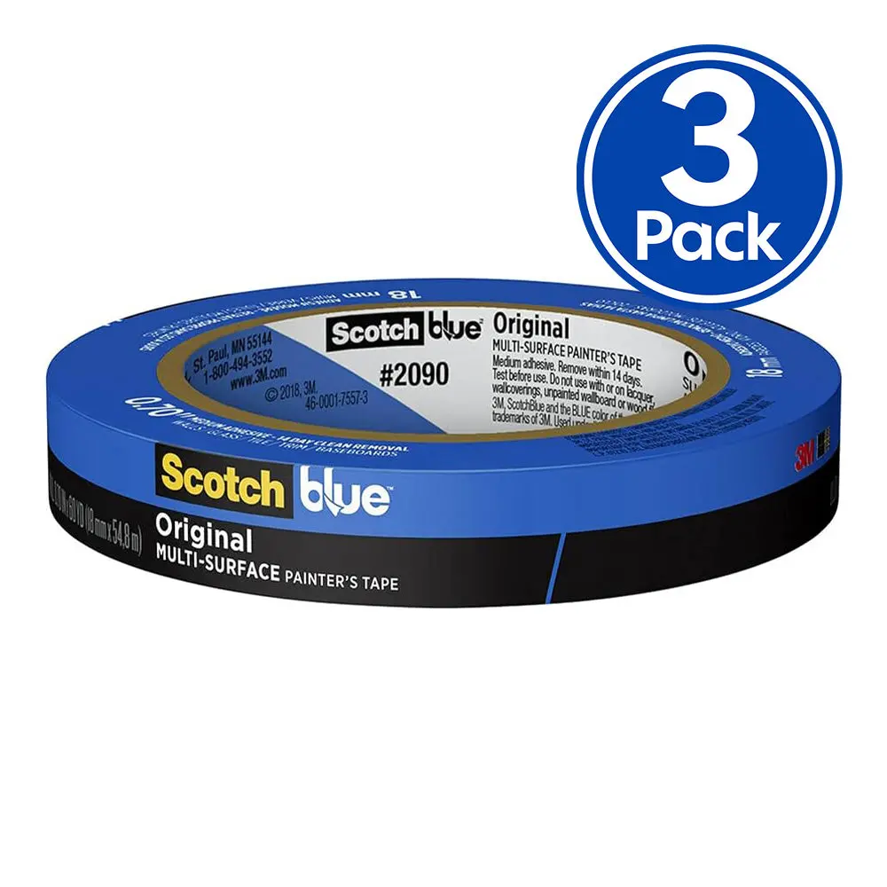 3M 2090 Scotch Blue Original Painters Masking Tape 18Mm X 54.8M X 3 Pack 1